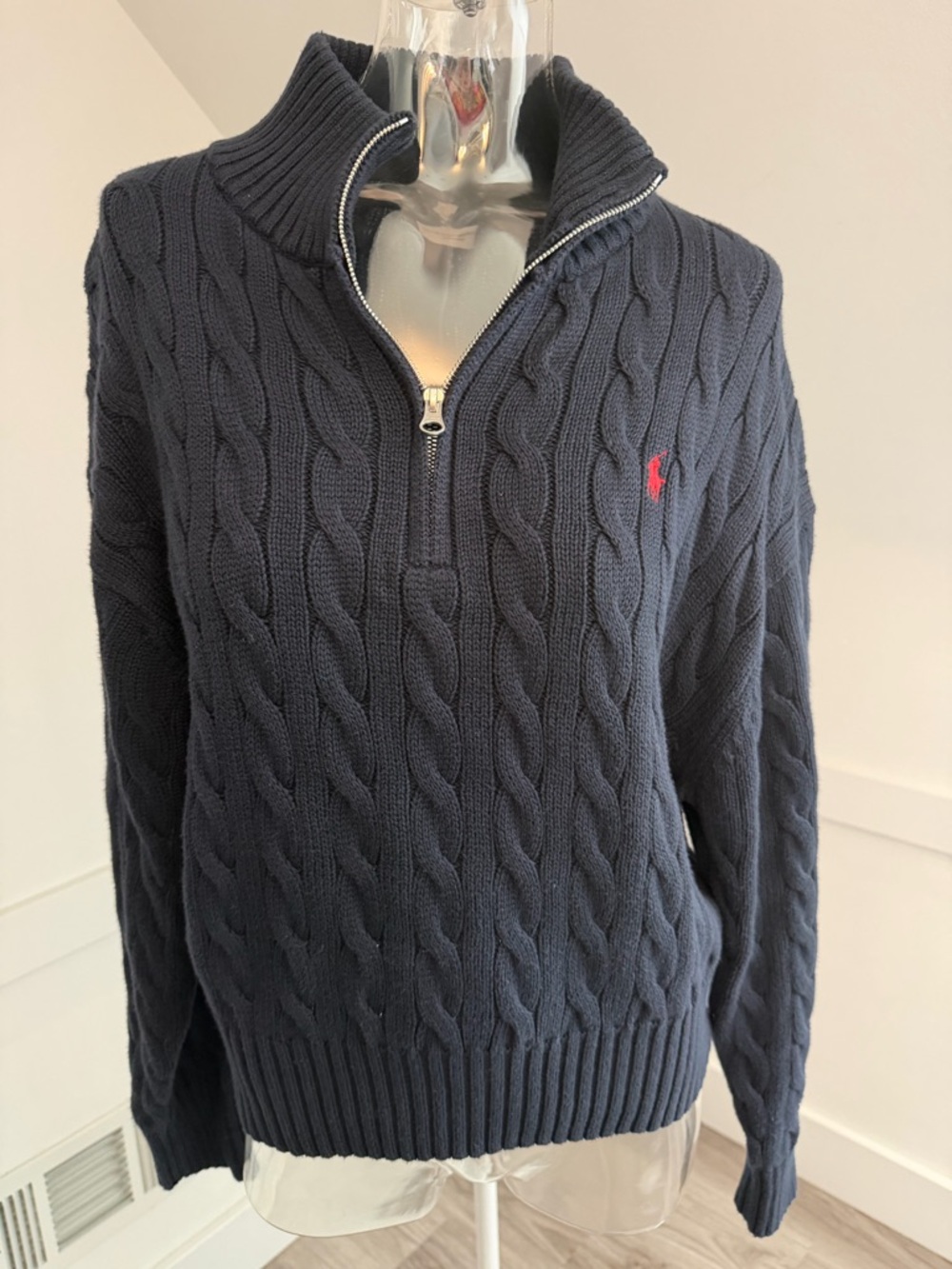 Polo by Ralph Lauren Navy Cable Half-Zip Sweater with Red Pony